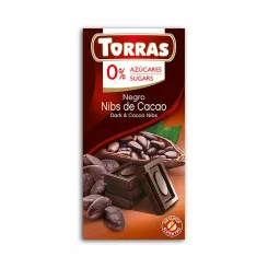 Czekolada Gorzka z Ziarnami Kakao Bez Dodatku Cukru 75 g - Torras