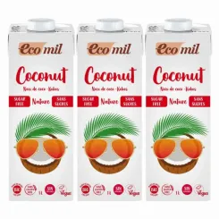 3 x Napój Kokosowy Bezglutenowy Niesłodzony Bio 1 l Ecomil 