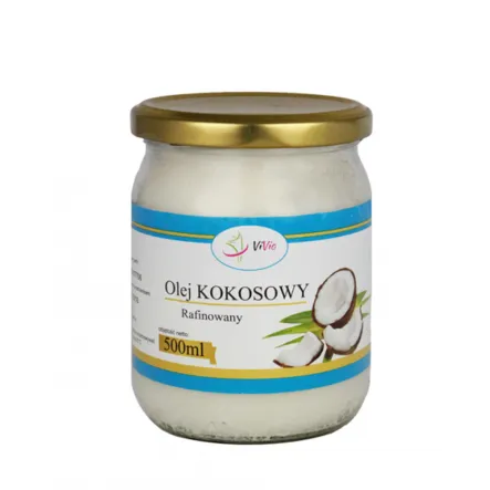 Olej Kokosowy Rafinowany 500 ml Vivio - Oczyszczony, Bezzapachowy, Do smażenia i Pieczenia