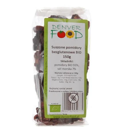 Suszone Pomidory Bezglutenowe Bio 150 g Denver - Przecena Krótka Data Minimalnej Trwałości