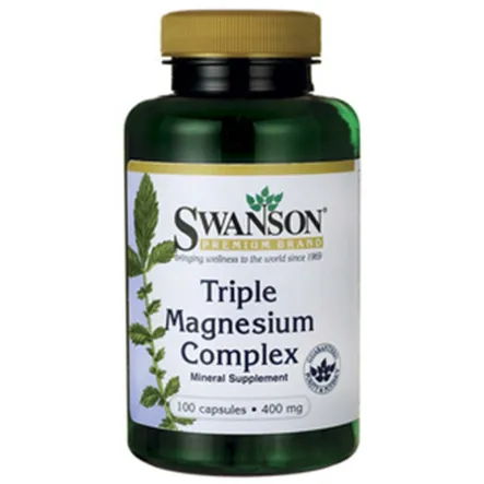 SWANSON Triple Magnesium Complex 100 kapsułek - Tlenek, Cytrynian i L-Askorbinian Magnezu