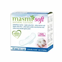 Ultra Cienkie Podpaski Bawełniane ze Skrzydełkami na Noc 10 Sztuk - Masmi Soft
