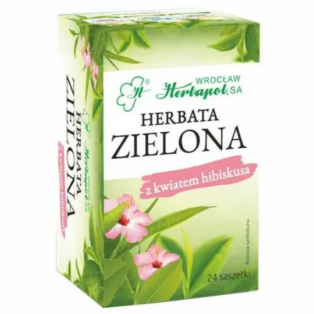 Herbata Zielona z Hibiskusem 48 g (24x 2 g) - Herbapol Wrocław - Przecena Krótka Data Minimalnej Trwałości