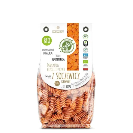 Makaron z Soczewicy Czerwonej Świderek Fusilli Bezglutenowy Bio 250 g - Fabijańscy