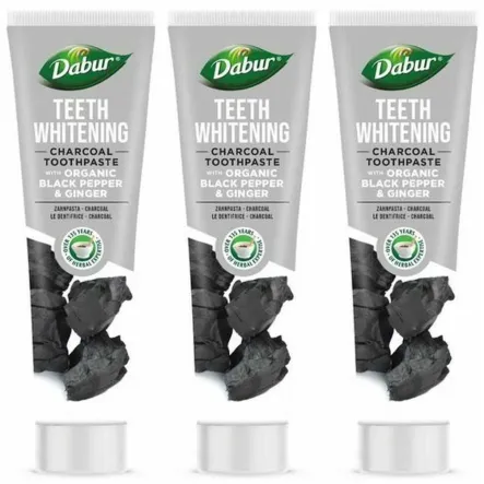 3 x Pasta do Zębów Wybielająca z Aktywnym Węglem, Czarnym Pieprzem i Imbirem 100 ml - Dabur
