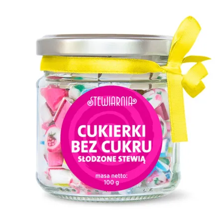 Mix Cukierków w Słoiczku Słodzonych Glikozydami Stewiolowymi 100 g - Stewiarnia