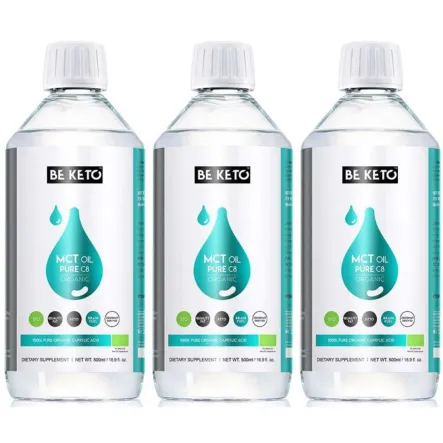 3 x Olej MCT 100% Pure C8 BIO 500 ml - Beketo