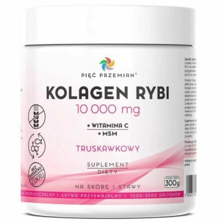 Kolagen Rybi + Witamina C + MSM Truskawkowy 300 g - Pięć Przemian