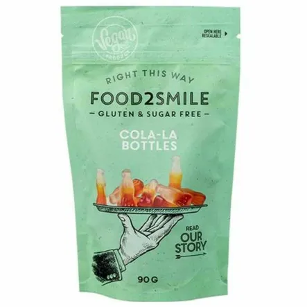 Żelki Bez Dodatku Cukru Bezglutenowe Wegańskie Cola-La Bottles 90 g - Food2Smile