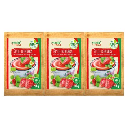 3 x Bio Kisiel do Kubka Smak Truskawkowy z Kawałkami Truskawek 30 g - Vitally Food