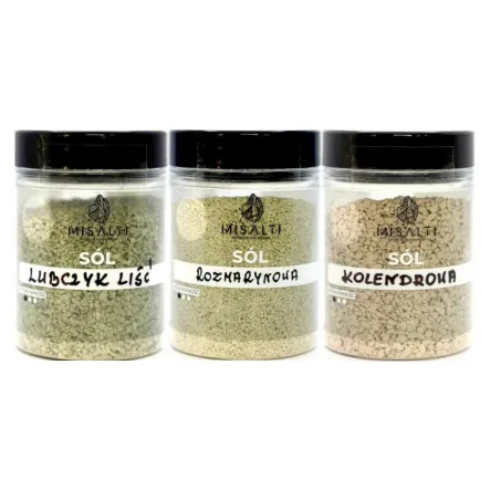 Sól Kłodawska Lubczykowa 85 g - Misalti + Sól Kłodawska Rozmarynowa 85 g - Misalti + Sól Kłodawska Kolendrowa 85 g - Misalti