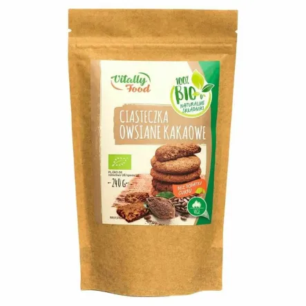 Mieszanka na Ciasteczka Owsiane Kakaowe Bez Dodatku Cukru Bio 240 g - Vitally Food - Przecena Krótka Data Minimalnej Trwałości