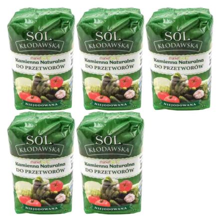 5,5 kg Sól Kłodawska 5x 1,1kg  Kamienna Naturalna Do Przetworów Niejodowana do Kiszenia - Kopalnia Soli Kłodawa 1100 g