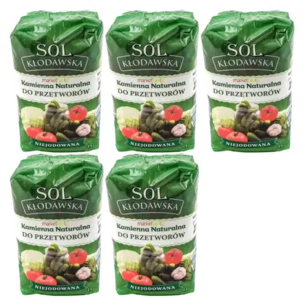 5,5 kg Sól Kłodawska 5x 1,1kg  Kamienna Naturalna Do Przetworów Niejodowana do Kiszenia - Kopalnia Soli Kłodawa 1100 g