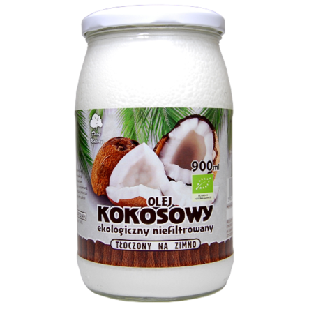 Olej Kokosowy Nierafinowany Tłoczony Na Zimno Zapachowy Bio 900 ml - Dary Natury