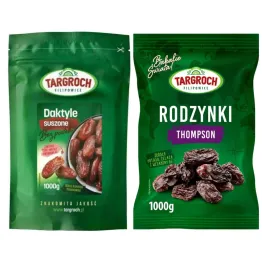 Zestaw Daktyle Suszone Bez Pestek 1 kg - Targroch + Rodzynki Thompson Niesiarkowane 1 kg - Targroch