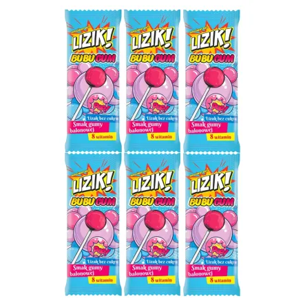 6 x Lizak z Witaminami o Smaku Gumy Balonowej BUBUGUM 8 g - LIZIK!