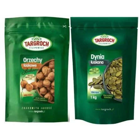 Orzechy Laskowe Łuszczone 1 kg Targroch  + Pestki Dyni bez Łupiny Doypack 1 kg - Targroch