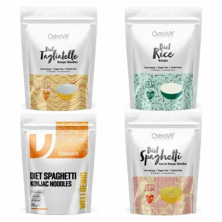 Makaron Konjac Mix 1 kg = 4 x 250 g (Spaghetti + Tagliatelle + Rice + Spaghetti Carrot)