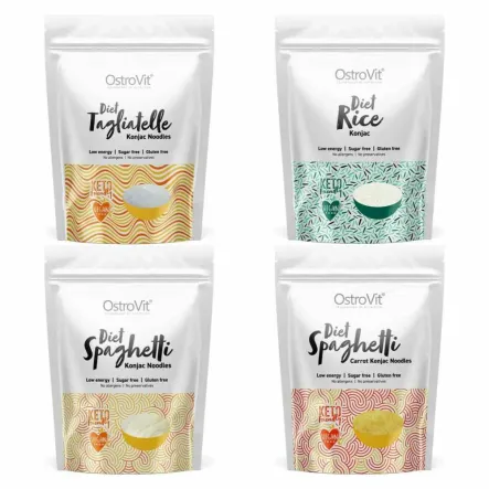 Makaron Konjac Mix 1 kg = 4 x 250 g (Spaghetti + Tagliatelle + Rice + Spaghetti Carrot)