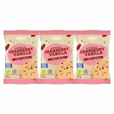 3 x Ciastko Proteinowe Żurawina i Wanilia Bez Dodatku Cukru Bezglutenowe 50 g - Frank and Oli