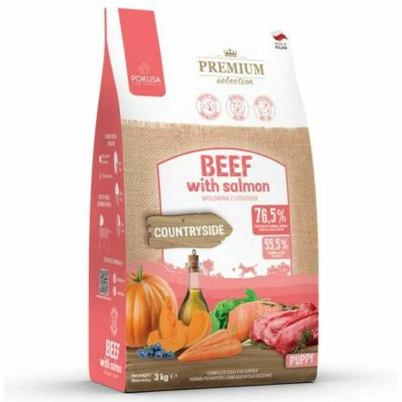 Karma Sucha Dla Szczeniąt WOŁOWINA Z ŁOSOSIEM 3 kg - Pokusa