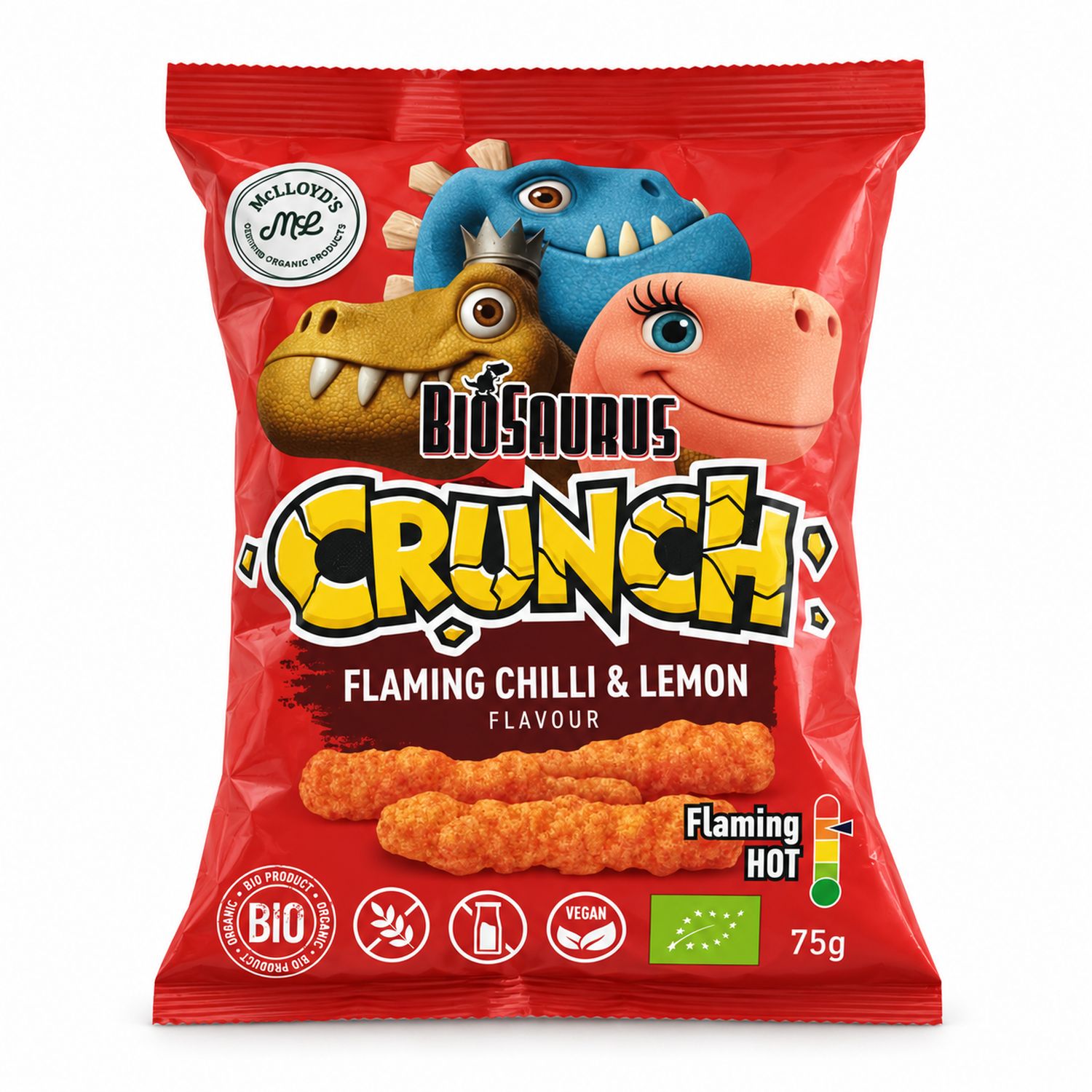 Chrupki Kukurydziane Crunch Chilli z Cytryną Bezglutenowe BIO 75 g - McLloyd's Biosaurus