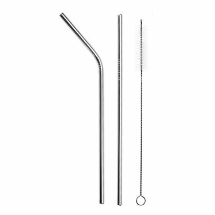 Zestaw Słomek Srebrnych 2+1 Słomki Rurki Nierdzewne do Napojów