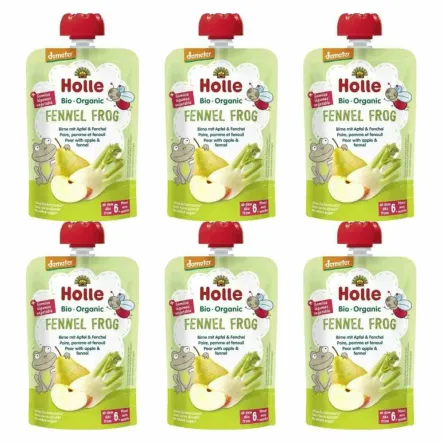 6 x Mus Owocowy Koperkowa Żabka (Gruszka, Jabłko, Koper Włoski) Bez Dodatku Cukru Bio Demeter 100 g - Holle