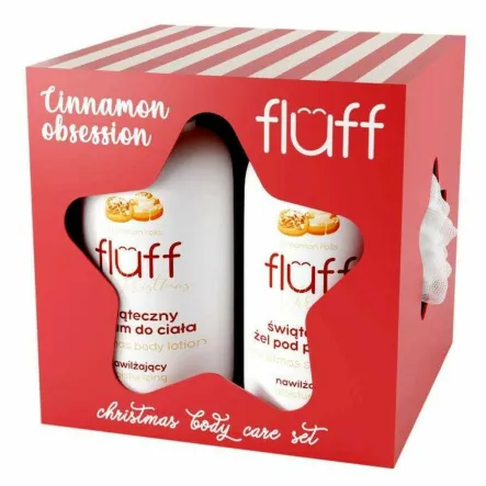Zestaw CINNAMON OBSSESION (Żel pod Prysznic Cynamonowe Bułeczki 200 ml + Balsam do Ciała Cynamonowe Bułeczki 200 ml + Myjka do Ciała Biała) - Fluff