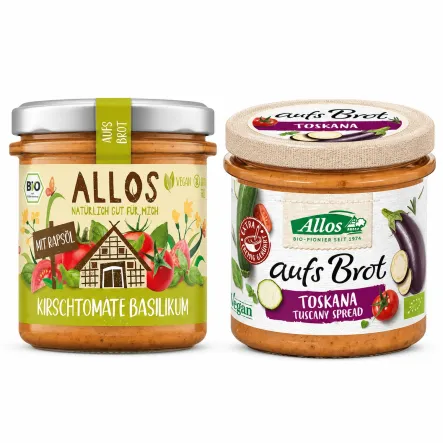 Pasta Kremowa z Pomidorami Cherry i Bazylią Bezglutenowa Bio 140 g  + Pasta Kremowa Toskana Bezglutenowa Bio 140 G Allos