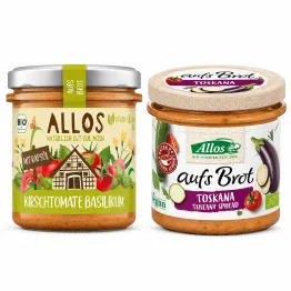 Pasta Kremowa z Pomidorami Cherry i Bazylią Bezglutenowa Bio 140 g  + Pasta Kremowa Toskana Bezglutenowa Bio 140 G Allos