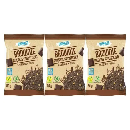 3 x Ciastko Brownie Czekolada i Kakao Bez Dodatku Cukru Bezglutenowe 50 g - Frank and Oli