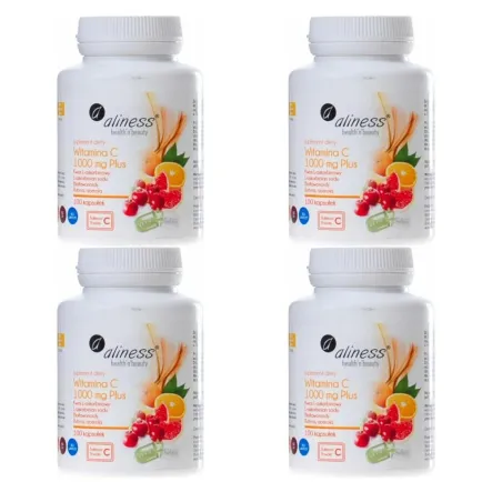 4 x Witamina C Kwas L-askorbinowy 1000 mg Plus 100 Kapsułek Vege - Aliness