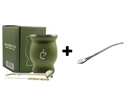 Zestaw Jungle do Yerba Mate: Matero+ Bombilla+ Czyścik + Bombilla LIZA Nierdzewna bez Pierścienia 19 cm