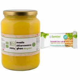 Masło Sklarowane Ghee Klasyczne 1400 g - Palce Lizać + Sezamki Bez Dodatku Cukru z Ksylitolem i Maltitolem 27 g - Santini