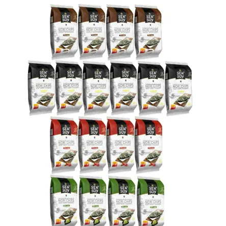 4 x Chipsy Nori Teriyaki z Alg Morskich 4,5 g + 6 x Chipsy Nori Prażone Glony Przekąska Classic 4,5 g + 4 x Chipsy Nori Kimchi z Alg Morskich 4,5 g + 4 x Chipsy Nori Wasabi z Alg Morskich 4,5 g - Sen Soy