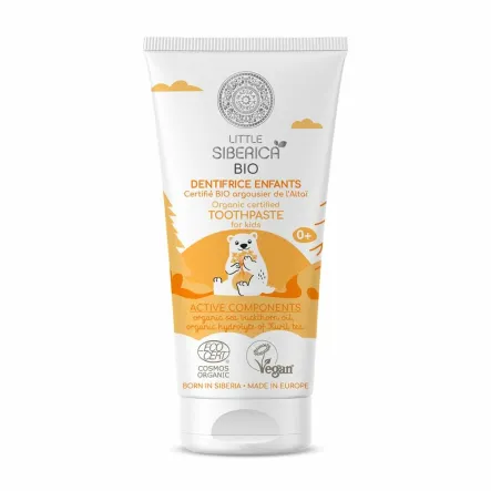Pasta do Zębów dla Dzieci 0+ z Rokitnikiem Ałtajskim 60 g - Little Siberica BIO  bez fluoru z ksylitolem (z datą 05.07.2023)