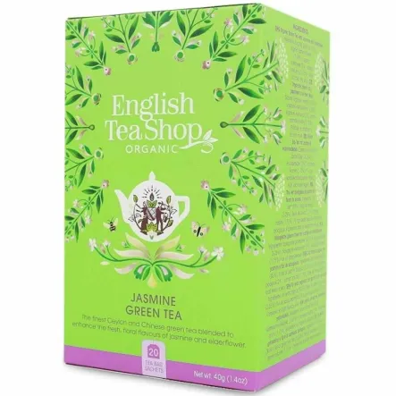 Herbata Zielona z Jaśminem i Czarnym Bzem Bio 40 g (20x 2 g) - English Tea Shop