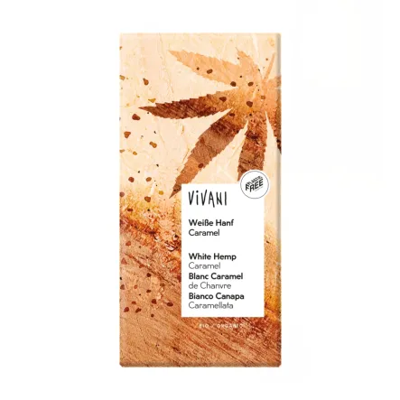 Czekolada Biała Waniliowa z Karmelizowanymi Nasionami Konopi Bio 80 g - Przecena Krótka Data Minimalnej Trwałości