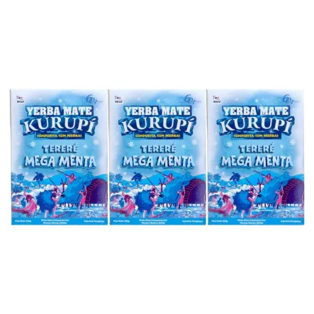 3 x Yerba Mate Kurupi Terere Mega Menta 500 g