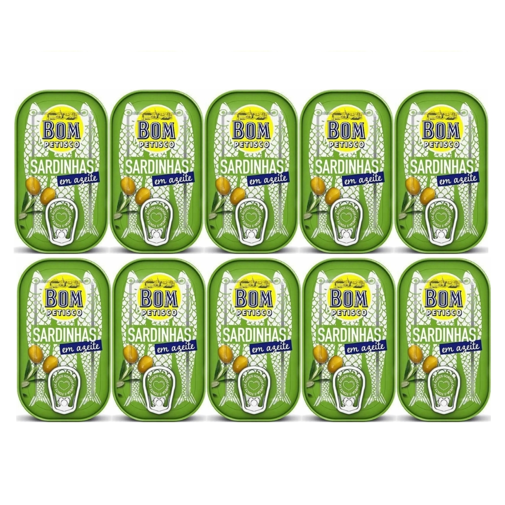 10 x Sardynki Portugalskie w Oliwie z Oliwek 120 g (84 g) - Bom Petisco