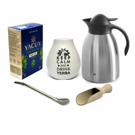 Yerba Mate YACUY Pure Leaf 500g + Bombilla Nierdzewna  + Matero Ceramiczne + Nabierka Yerba Mate + Dzbanek Termiczny