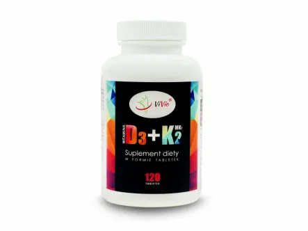 Witamina D3 2,000 IU + K2 MK7 100 mcg 120 Tabletek Vivio - Wyprzedaż