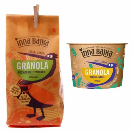 Granola Gryczana z Tymiankiem i Rozmarynem 300 g - Inna Bajka  + Granola Kokos i Ananas 65 g - Inna Bajka