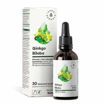 Gingko Biloba Ekstrakt Miłorząb Japoński 50:1 60 mg Krople 50 ml Aura Herbals