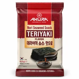 Chrupiąca Przekąska z Wodorostów Nori o Smaku Teriyaki 4,5 g Akura - Chipsy Nori o smaku Sosu Sojowego