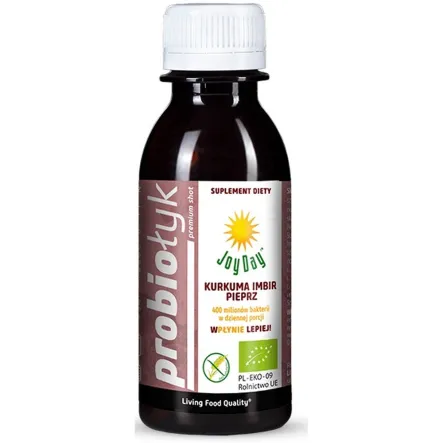 Suplement Diety Napój Probiotyczny Kurkuma Imbir Pieprz Bezglutenowy Bio 125 ml Joy Day 