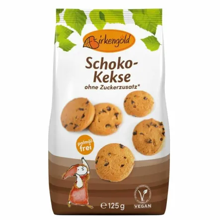 Ciastka Owsiane z Kawałkami Czekolady Bez Dodatku Cukru 125 g - Birkengold