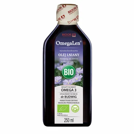 Olej Lniany Tłoczony na Zimno Nierafinowany Wysokolinolenowy Bio 250 ml - Laboratorium Biooil (COLD)